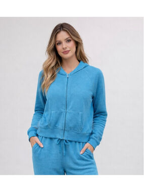 SKIMS Modal French Terry Shrunken Zip Hoodie Cyan Blue Medium